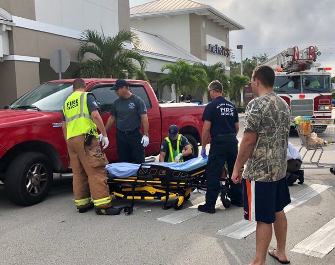 A crash involving a pedestrian at a shopping plaza off Port St. Lucie Boulevard sent two people to area hospitals, one with serious injuries, on Thursday, Oct. 11, 2018.
