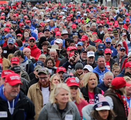 The crowd makes it way to the front doors of Alumni Coliseum to see President Trump at a rally on Eastern Kentucky University.  Oct. 13, 2018