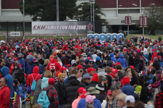 Scenes from the crowd waiting to get into the Trump Rally at Eastern Kentucky University in Richmond, Kentucky.
