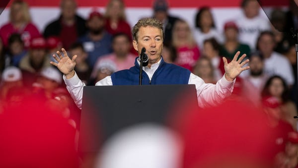 Senator Rand Paul speaks Saturday night in...