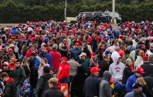 Scenes from the crowd waiting to get into the Trump Rally at Eastern Kentucky University in Richmond, Kentucky.