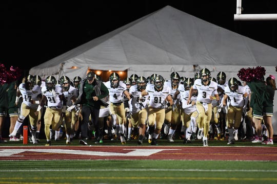 St. Joseph at Don Bosco on Friday, October 12, 2018. SJ takes the field before the start of the game.