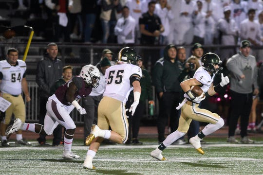 St. Joseph at Don Bosco on Friday, October 12, 2018. SJ #4 Connor Grieco after making an interception in the second quarter. 