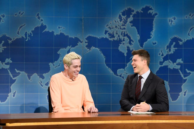 Pete Davidson (left, with Colin Jost) took some heat for his comments about Republican congressional candidate Dan Crenshaw on "Saturday Night Live."