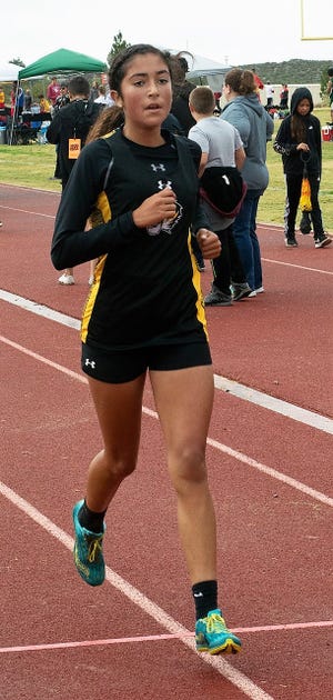 Alamogordo’s Gabriella Sandoval finishes eighth with a time of 21:33 in a cross country meet held at Centennial High, Saturday, Oct. 13.