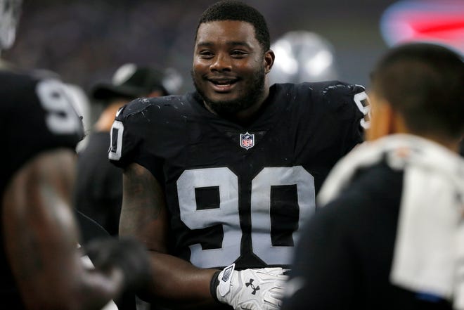 Eagles defensive tackle Treyvon Hester, pictured with the Raiders last August, has been a key depth piece the past two weeks on the interior of the Birds' line.