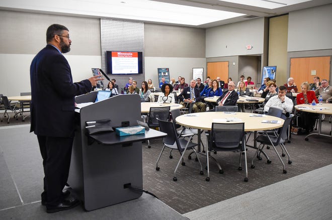 Eagan Mayor Mike Maguire,  a member of the Governor's Task Force on Affordable Housing, presented the groups recommendations Tuesday, Oct. 16, at CentraCare South Point.