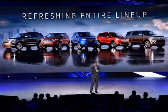 The Ford SUV lineup is introduced by Jim Farley, Ford executive vice president and president of Ford Global Markets. The company is going after Jeep with off-road and rugged utility vehicles.
