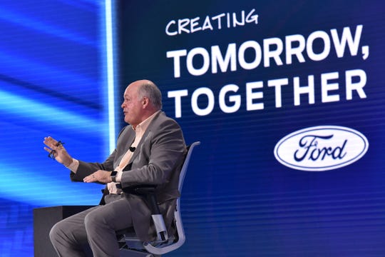 Jim Hackett, president and CEO of Ford, tells dealers at the Las Vegas meeting that for all the talk of autonomous vehicles, he and his team are not ignoring the SUVs and trucks that pay the bills now.