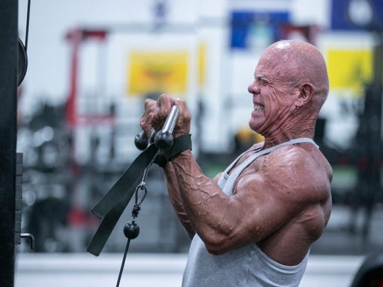 Stan Bishop, 65, works out with weights, chin-ups and cardio frequently at The Factory Gym off Allmond Avenue in Louisville's Beechmont neighborhood. He's competed against younger men in bodybuilding categories and won. "They don't like it when Grandpa just whipped their butt," Bishop said when interviewed in 2016.