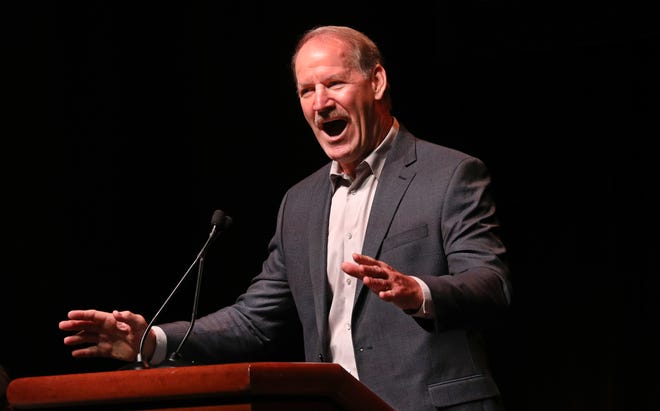 Pittsburgh Steelers legendary head coach Bill Cowher talks about his life in football during his speech at the 29th annual Ben R. Giambrone Compeer Rochester Sports Luncheon Thursday, Oct. 18, 2018 in downtown Rochester. 