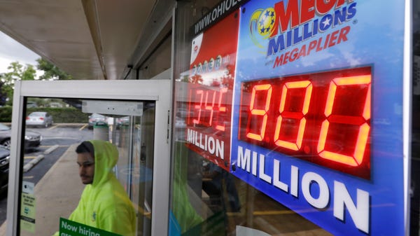 The Mega Millions jackpot is displayed as a...