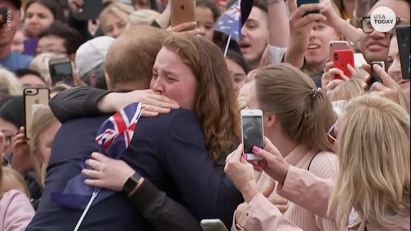 Prince Harry fan cries, shakes after he hugs her