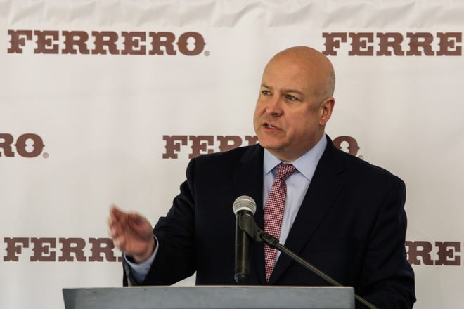 Paul Chibe, president and CEO of Ferrero North America, announces the expansion of Ferrero’s industrial business in Franklin Township.
