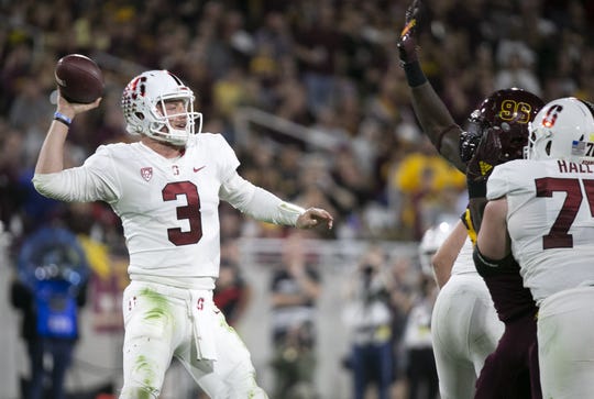 Stanford quarterback K.J. Costello passes during the second quarter of the Pac-12 college football game at Sun Devil Stadium in Tempe on October 18, 2018.