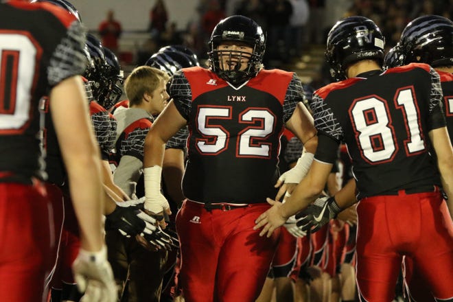 Noah Hofer of Brandon Valley is introduced during the Oct. 18 game between Brandon Valley and O'Gorman in Brandon.