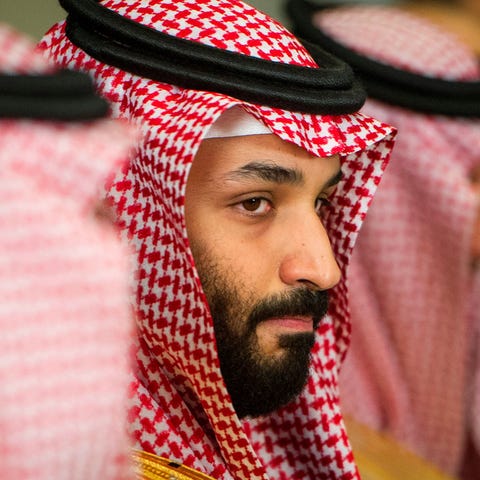 Saudi Crown Prince Mohammed bin Salman is seen in...