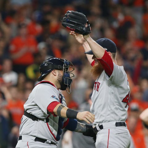 Red Sox closer Craig Kimbrel and catcher Sandy...