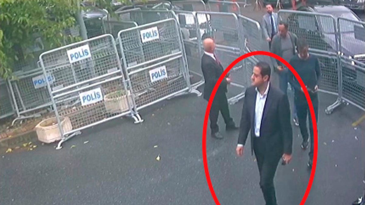 Surveillance camera footage taken on Oct. 2 shows a man identified by Turkish officials as Maher Abdulaziz Mutreb outside the Saudi Consulate in Istanbul before writer Jamal Khashoggi disappeared. Maher Abdulaziz Mutreb is a frequent companion of Saudi Arabia's crown prince.
