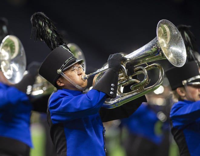 Carmel High School Marching Band performs during the prelim round of competition. Indianapolis hosted the annual Bands of America Super Regional Championship at Lucas Oil Stadium, Friday, Oct. 19, 2018. Seventy-one high school marching bands from Illinois, Indiana, Kentucky, Minnesota, Missouri, Ohio, Oklahoma, South Dakota, and Texas will compete through Saturday.