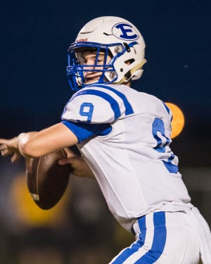 Erath's quarterback Luke Leblanc drops back to pass the ball on Friday night October 19, 2018. /Buddy Delahoussaye Special to the Advertiser