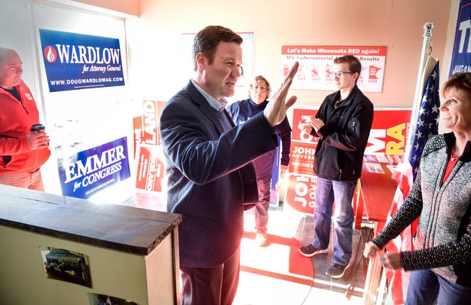 Candidate for attorney general Doug Wardlow greets supporters Saturday, Oct. 20, during a campaign stop at GOP campaign headquarters in St. Cloud. 