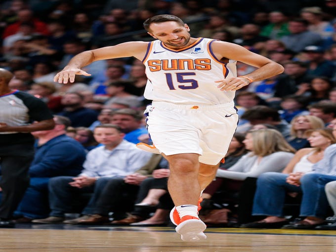 Oct 20, 2018; Denver, CO, USA; Phoenix Suns forward Ryan Anderson (15) reacts after a play in the second quarter against the Denver Nuggets at the Pepsi Center. Mandatory Credit: Isaiah J. Downing-USA TODAY Sports