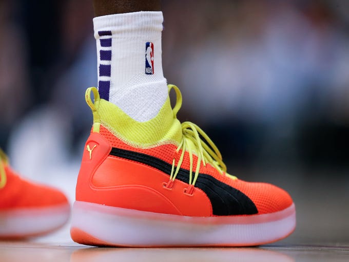 Oct 20, 2018; Denver, CO, USA; A detail view of the shoes worn by Phoenix Suns center Deandre Ayton (22) in the first quarter against the Denver Nuggets at the Pepsi Center. Mandatory Credit: Isaiah J. Downing-USA TODAY Sports