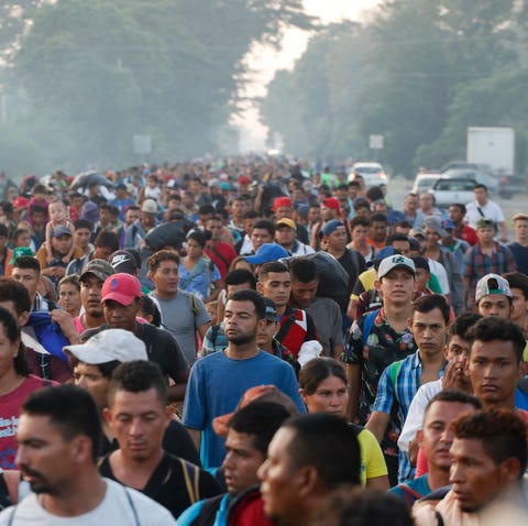 Central American migrants walking to the U.S....