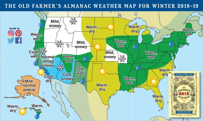 Winter forecast from the Old Farmer's Almanac.