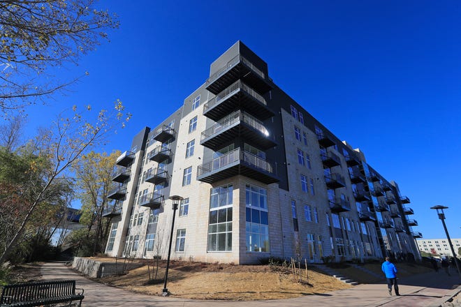 The Manseau Flats apartment building shortly after construction was complete in 2018.