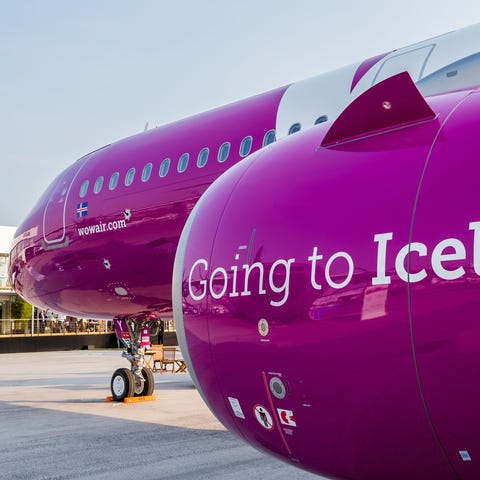 A WOW Air Airbus A321neo is seen at the 2017...