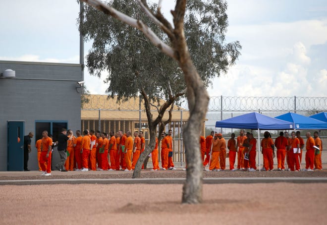 Inmates in the Eagle Point Unit of the Arizona State Prison Complex-Lewis in Buckeye on October 23, 2018.