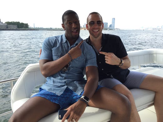 Andrew Gillum and lobbyist/friend Adam Corey during a New York harbor boat ride with undercover FBI agents.