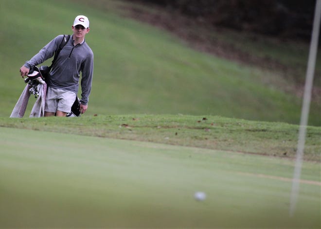 Chiles junior Trey Buehler gets a look at the tee shot he nearly holed during the Region 1-3A tournament  at Killearn Country Club on Tuesday, Oct. 23, 2018.
