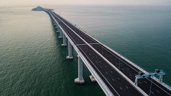 A section of the Hong Kong-Zhuhai-Macau Bridge is...