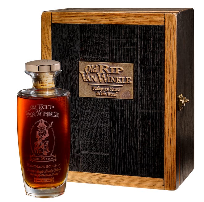 A bottle of a 25-year-old bottle of Old Rip Van Winkle, which retails for $1,700.