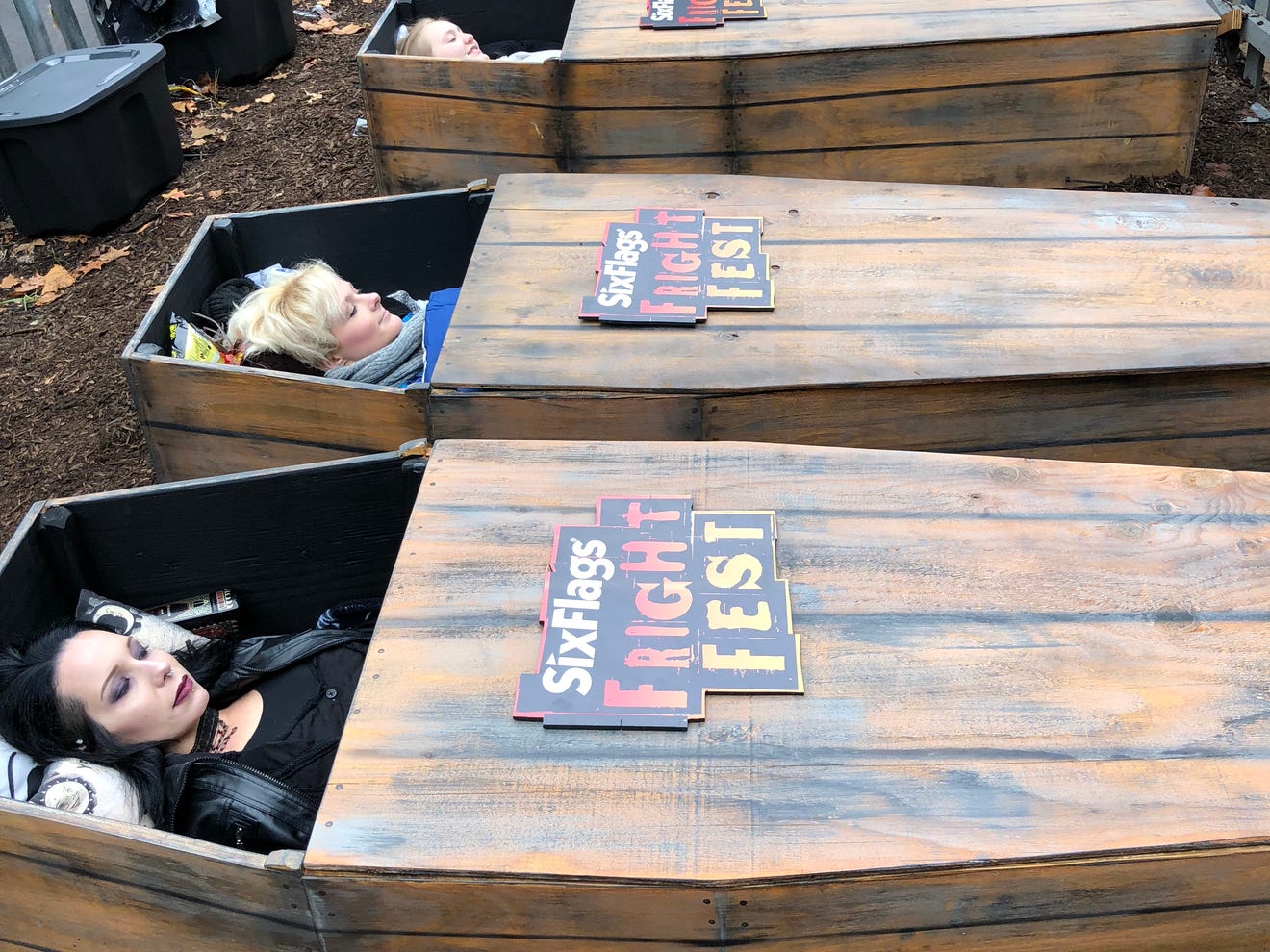 Contestants spend 30 hours in coffins during Fright Fest at Six Flags in St. Louis, Missouri. 