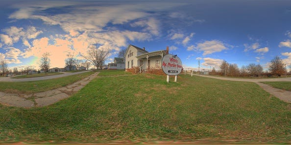 Panorama of the southeast yard of the Villisca Ax Murder House on December 04, 2009 in Villisca, Iowa, United States. (Photo by Randy Myers/360cities.net via Getty Images)