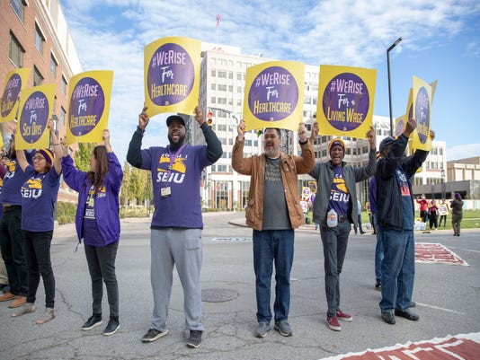 Janitors And Supporters Protest At Eli Lilly