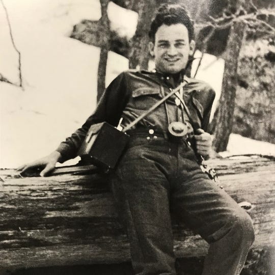 Barry Goldwater with camera gear on Mount Lemmon near Tucson in the early 1930s.