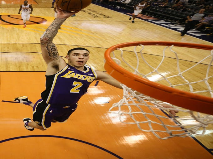 Los Angeles Lakers' Lonzo Ball in the second half during a game on Oct. 24 at Talking Stick Resort Arena.