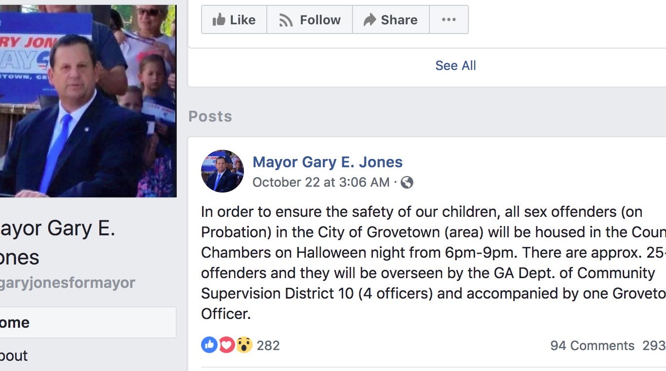 Georgia Town To Hold Registered Sex Offenders On Halloween Night