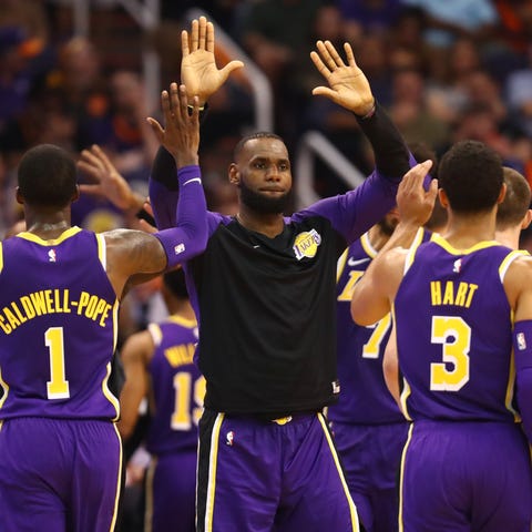 Lebron James led seven Lakers in double figures.