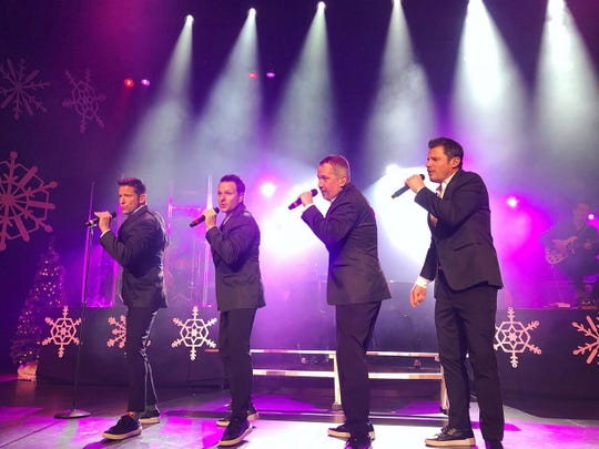 Holiday music and hits are on the set list for the Admiral Theatre visit by 98 Degrees â€” from left, Jeff Timmons, Drew Lachey, Justin Jeffre and Nick Lachey.