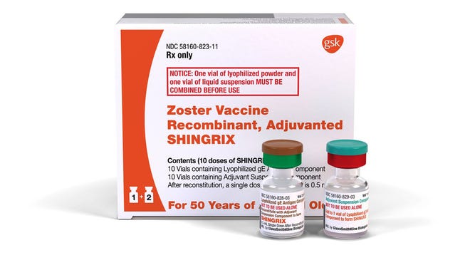 The shingles vaccine, Shingrix. The CDC recommends that healthy adults age 50 and older get two doses of Shingrix, which was approved by the U.S. Food and Drug Administration last year. The CDC prefers Shingrix brand over Zostavax, which has been in use since 2006.(Image provided by GlaxoSmithKline)