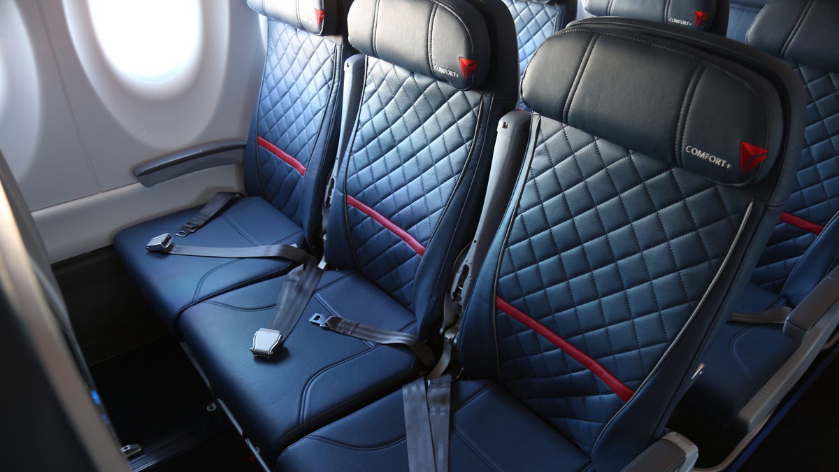 Delta Air Lines' new A220-100 planes have 109 seats and a state-of-the-art interior featuring seatback screens and the widest seats of any plane this size. The A220's main cabin seats measure 18.6 inches in width and have a 4-inch recline.