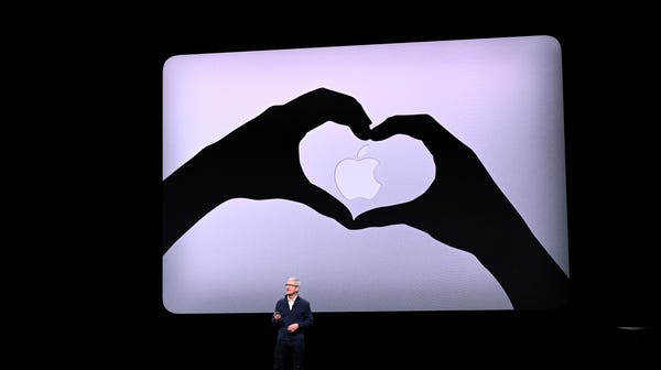 Apple CEO Tim Cook speaks during an Apple special...