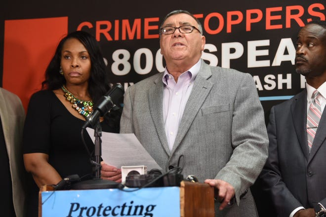 Dan DiBardino, president, Crime Stoppers of Michigan, announces that an anonymous donor has added $100,000 towards a reward for information on the 2003 murder of Tamara Green during a news conference Oct. 31, 2018. Max Ortiz, The Detroit News