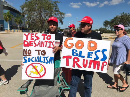 Ted Weeks, 24, (left)  and his dad Ted Weeks, 53, made the trip from Casselberry in Seminole Co. The younger Ted has been to three rallies, the older Ted to two. They likened it to a spiritual experience. âTo be with all these fellow Republicans in a group,â said the elder Weeks.